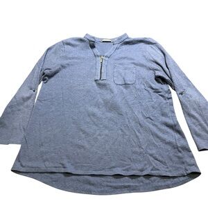 Soft Surroundings Blue Pullover Tunic 1/4 Zip Sweater Roll Tab Sleeve Size L